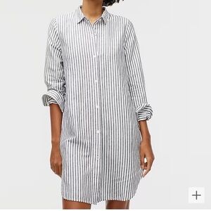 NWT- J Crew Classic-fit beach shirt in black & white striped linen-cotton blend